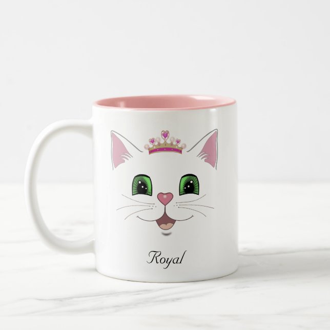 Tasse 2 Couleurs Visage de chat mignon royal & calligraphie (Gauche)