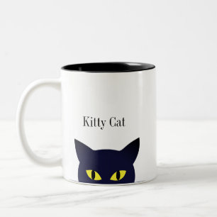 Tasse 2 Couleurs Visage de chat noir mignon & calligraphie