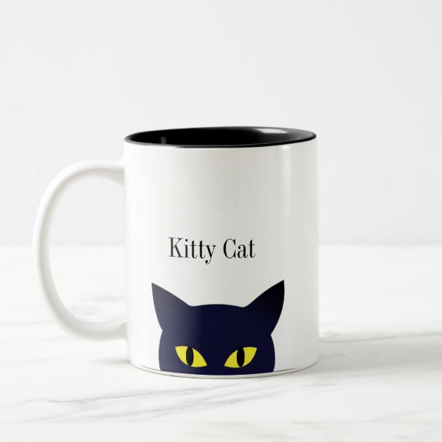 Tasse 2 Couleurs Visage de chat noir mignon & calligraphie (Gauche)