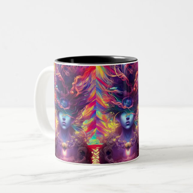 Tasse 2 Couleurs Visage de femme Abstraite (Devant gauche)