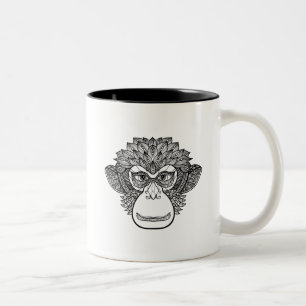 Tasse 2 Couleurs Visage de griffonnage de singe
