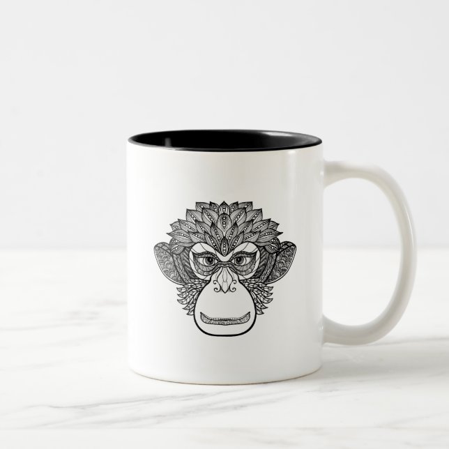 Tasse 2 Couleurs Visage de griffonnage de singe (Droit)