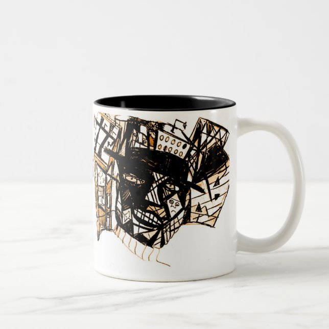 Tasse 2 Couleurs visage de ligne blanc (Droit)