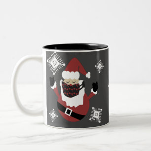 Tasse 2 Couleurs Visage de Père Noël drôle de Noël Flocons de neige