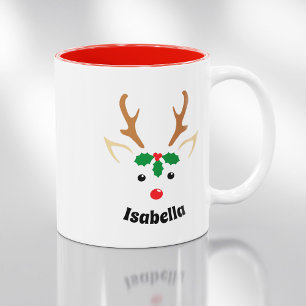 Tasse 2 Couleurs Visage de Renne Mignon   Noël Personnalisé