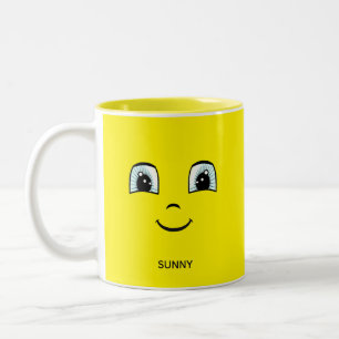 Tasse 2 Couleurs Visage heureux avec texte personnalisé et monogram