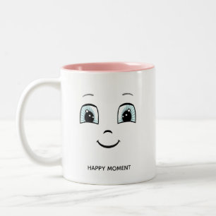 Tasse 2 Couleurs Visage heureux avec texte personnalisé et monogram