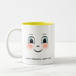 Tasse 2 Couleurs Visage heureux mignon avec texte personnalisé