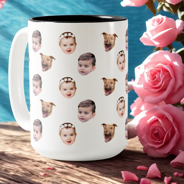 Tasse 2 Couleurs Visage personnalisé, cadeau familial unique 3 phot (Créateur téléchargé)