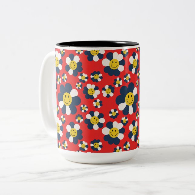 Tasse 2 Couleurs Visage Souriant Rétro Patriote (Devant gauche)