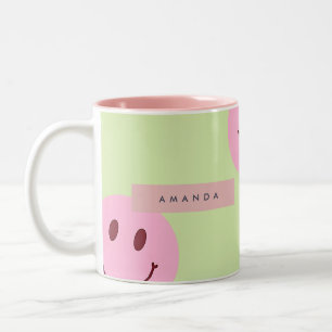 Tasse 2 Couleurs Visage Sourire Pastel Personnalisé Vert et Rose
