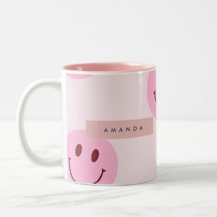 Tasse 2 Couleurs Visage Sourire Rose Pastel Personnalisé
