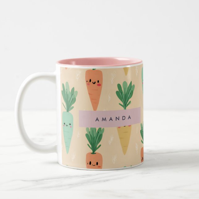 Tasse 2 Couleurs Visages de carottes personnalisées Cute Kawaii Pas (Gauche)