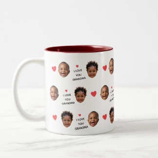 Tasse 2 Couleurs Visages multi-photos personnalisés et cœurs rouges
