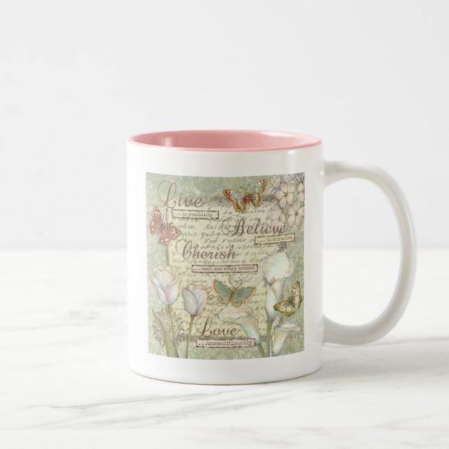 Tasse 2 Couleurs Vivant croyez aiment (Droit)