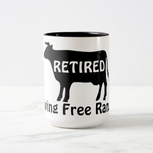 Tasse 2 Couleurs Vivre en liberté drôle de thème de vache retraite