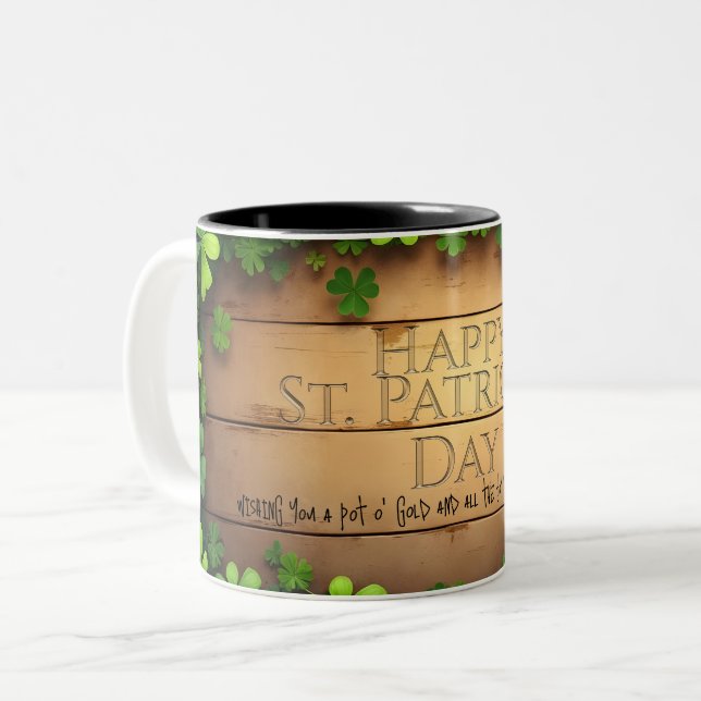 Tasse 2 Couleurs Vœux chanceux de la Saint-Patrick 🍀 (Devant gauche)