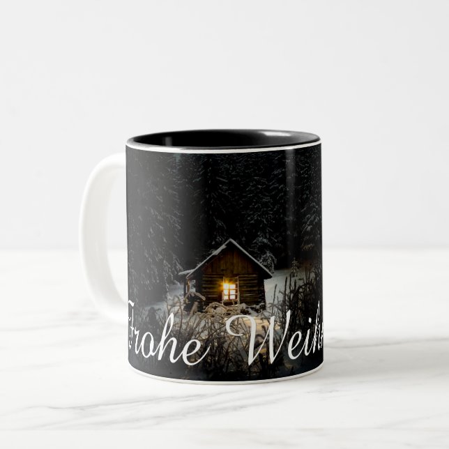 Tasse 2 Couleurs Vœux de Noël avec maison de sorcière (Devant gauche)