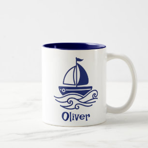 Tasse 2 Couleurs Voilier Bleu Minimaliste Voile Maritime