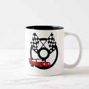 Tasse 2 Couleurs Voiture et drapeaux de course rouges