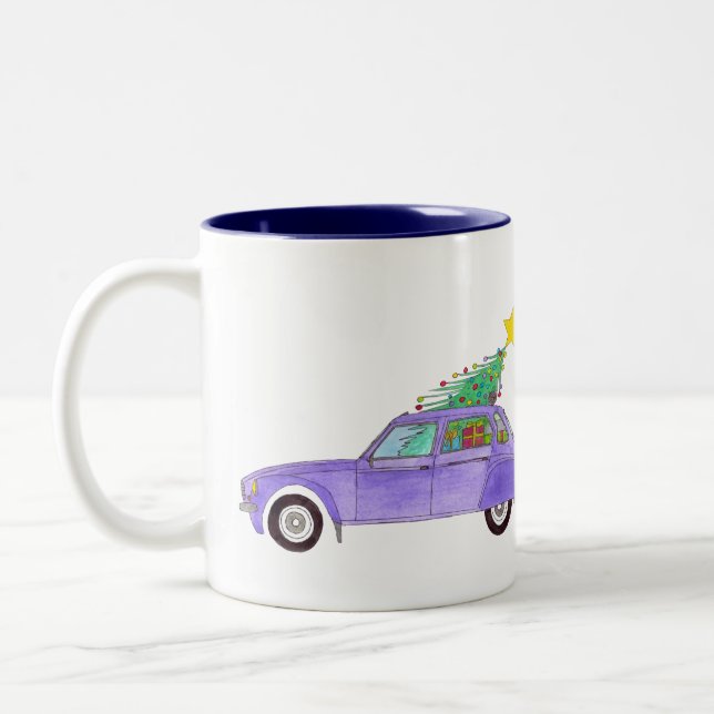 Tasse 2 Couleurs Voiture violette avec cadeaux de Noël (Gauche)