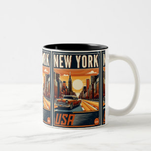 Tasse 2 Couleurs Voitures anciennes classiques pont de Brooklyn New