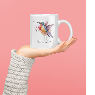 Tasse 2 Couleurs Vol de couleurs, colibri à l'aquarelle personnalis