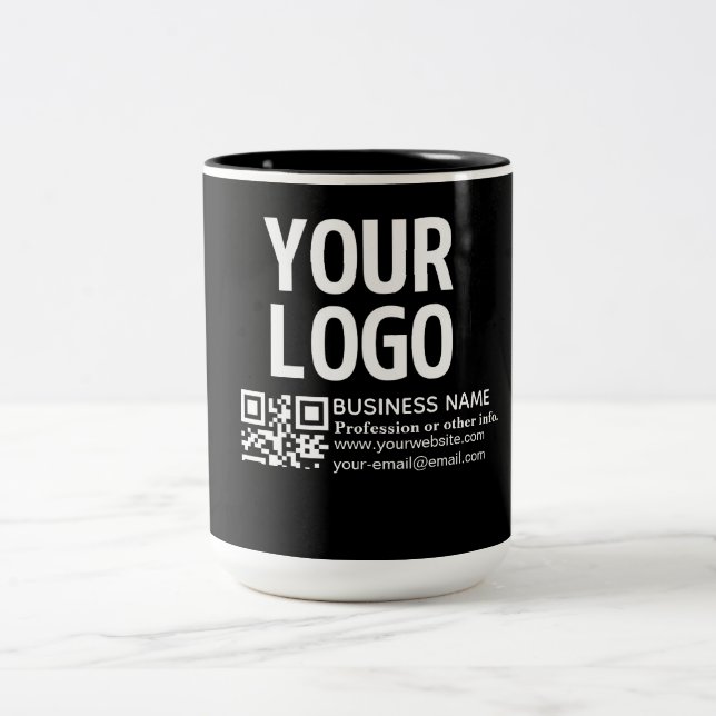 Tasse 2 Couleurs Votre logo avec code QR et texte modifiables  (Centre)