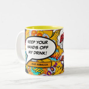 Tasse 2 Couleurs Votre message bulle de discours Fun rétro bande de