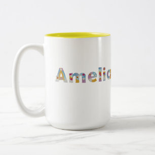 Tasse 2 Couleurs Votre nom en lettres florales artistiques / Amelia