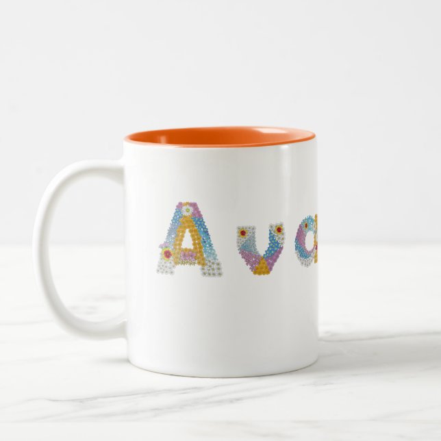 Tasse 2 Couleurs Votre nom en lettres florales artistiques / Ava (Gauche)