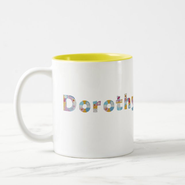 Tasse 2 Couleurs Votre nom en lettres florales artistiques / Doroth (Gauche)
