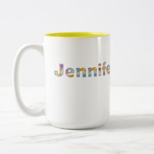 Tasse 2 Couleurs Votre nom en lettres florales artistiques / Jennif