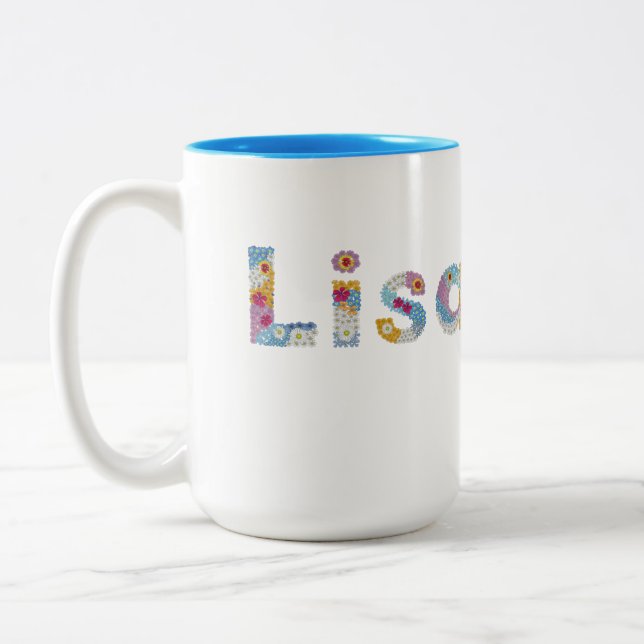 Tasse 2 Couleurs Votre nom en lettres florales artistiques / Lisa D (Gauche)