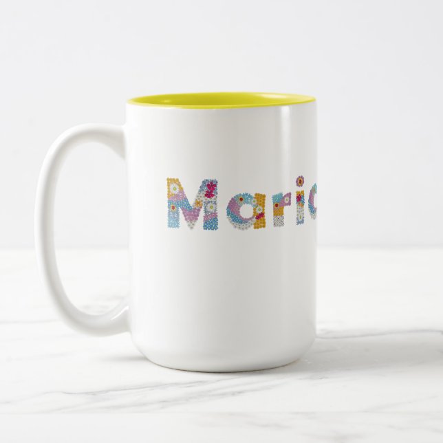 Tasse 2 Couleurs Votre nom en lettres florales artistiques / Maria  (Gauche)