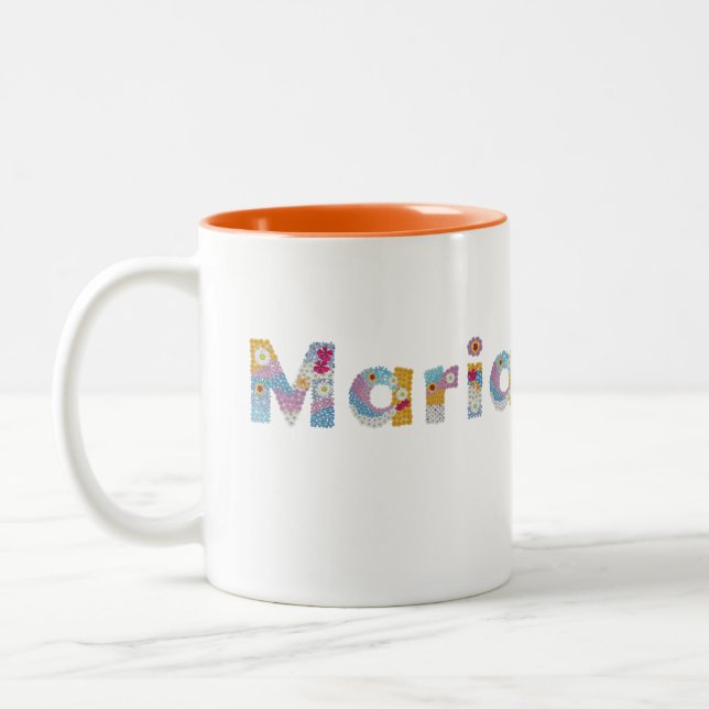Tasse 2 Couleurs Votre nom en lettres florales artistiques / Maria (Gauche)