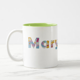 Tasse 2 Couleurs Votre nom en lettres florales artistiques / Marie