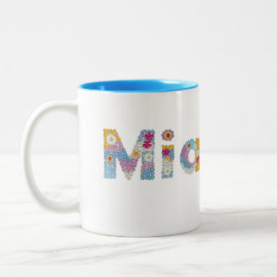 Tasse 2 Couleurs Votre nom en lettres florales artistiques / Mia