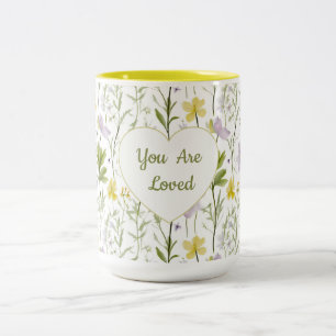Tasse 2 Couleurs Vous êtes aimé Cœur floral