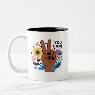 Tasse 2 Couleurs Vous Pouvez Fleur de Paix Signe Deux-Tons Café 