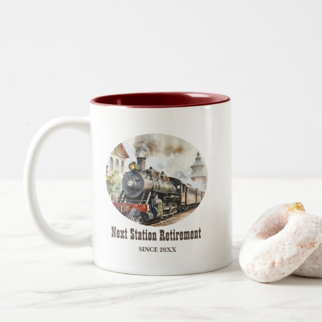 Tasse 2 Couleurs Voyage de retraite Thème de fête Train Prochain ga (Avec donut)