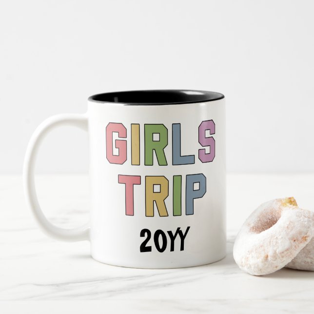 Tasse 2 Couleurs Voyage sur mesure entre filles Vacances de fin de  (Avec donut)