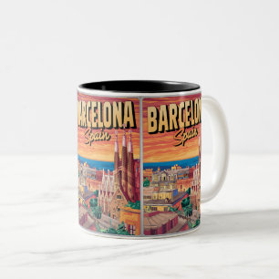 Tasse 2 Couleurs Voyage vintage barcelona sagrada familia cadeaux