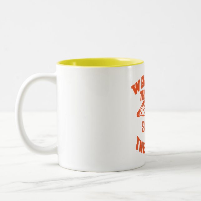 Tasse 2 Couleurs warning pizza shrinks jeans citation humour (Gauche)