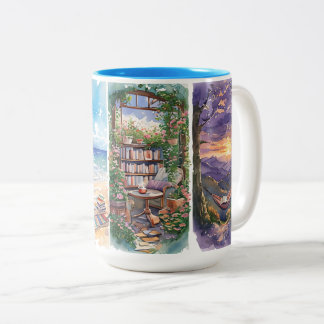 Tasse 2 Couleurs Watercolor Book Lover Mug, Cozy reader gift idea