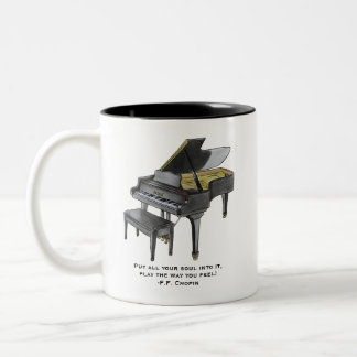 Tasse 2 Couleurs Watercolor Grand Piano Illustration Chopin Quote