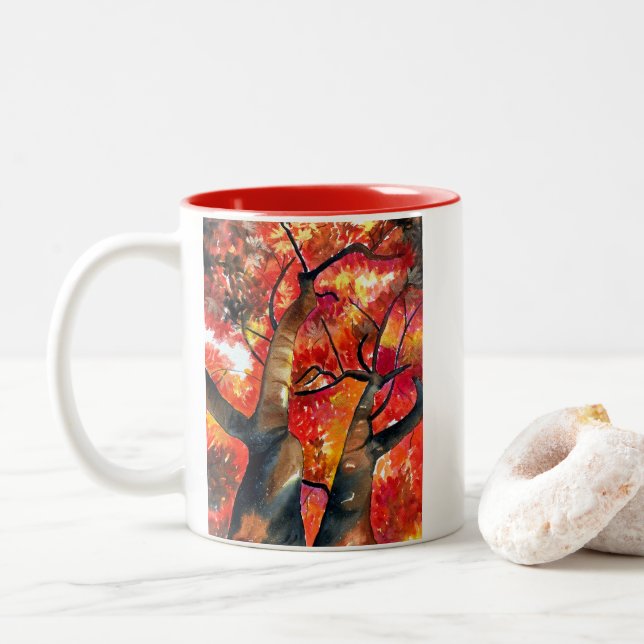 Tasse 2 Couleurs Watercolor Japonais maple tree (Avec donut)