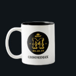 Tasse 2 Couleurs Western Cowboy Rustic Groomsmen Nom Monogramme<br><div class="desc">Cadeaux personnalisés pour les groomsmen avec thème western cowboy. Décoré de casquette de cowboy avec police vintage occidentale. Le texte et la couleur sont modifiables à l'aide de l'outil de conception pour s'adapter à votre occasion. Obtenez ce cadeau de personnaliser pour les mariages, les célibataires, les fiançailles ou toute autre...</div>