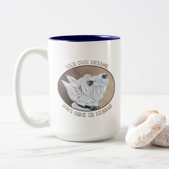 Tasse 2 Couleurs Westie Recherche vers le profil B (Avec donut)