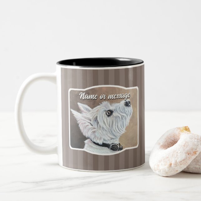 Tasse 2 Couleurs Westie Recherche vers le profil B (Avec donut)